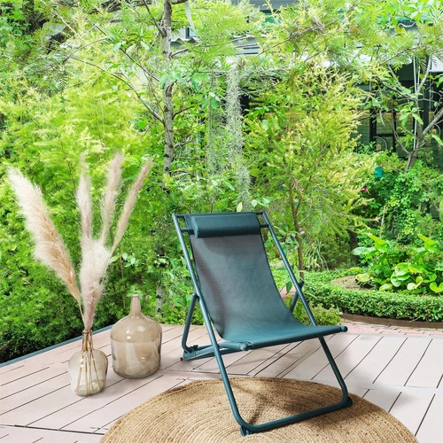 Leżak ogrodowy Canard składany z regulacją oparcia niebieski nowoczesny na taras Ventos