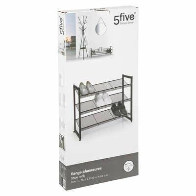 Metalowa półka na buty 5five simply smart czarna, loftowa na 9 par, nowoczesna, 3-poziomowa