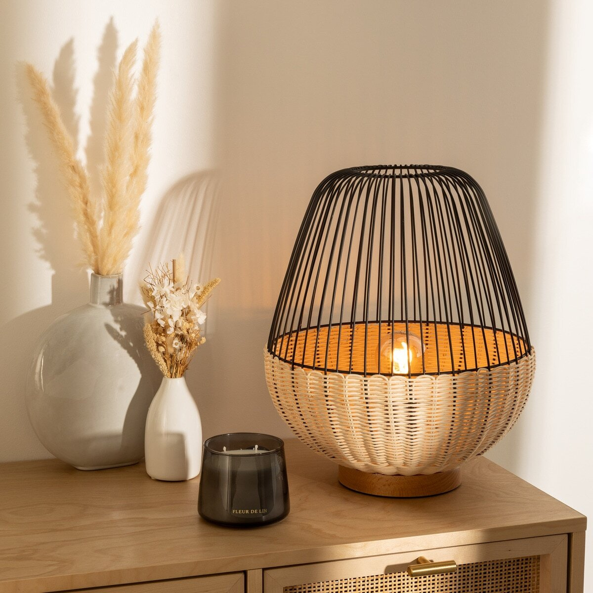 Lampa Anea czarna/naturalna