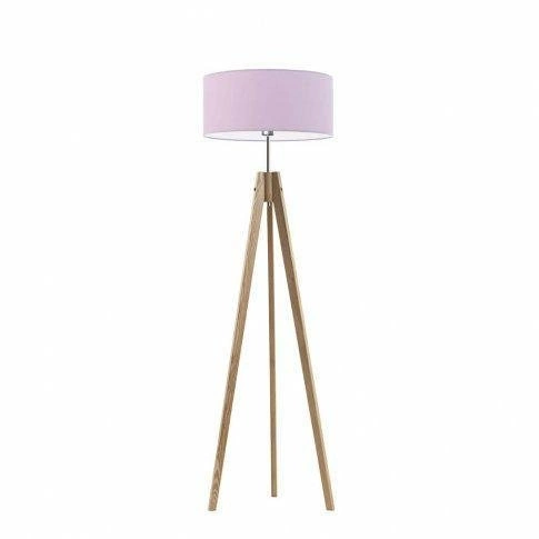 Lampa podłogowa stojąca do salonu HAITI Lysne fioletowa z abażurem dębowy stelaż 138 cm