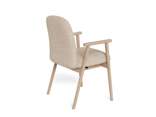 Krzesło Calvin Arm beżowe bouclé dębowe skandynawskie do jadalni