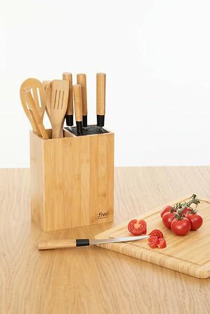 Blok z nożami kuchennymi bambusowy Blackbamboo 5five do chleba i siekania 11 el.