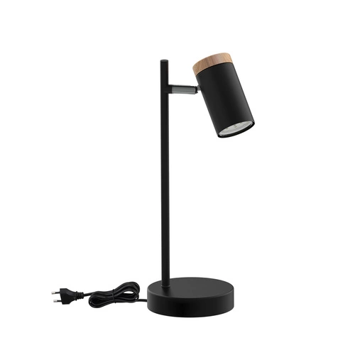Lampa stołowa Lagos czarna metalowa z drewnem nowoczesna lampka nocna do sypialni 35cm