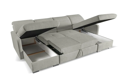 Duży narożnik U Limi z funkcją spania i pojemnikiem szary nowoczesny do salonu