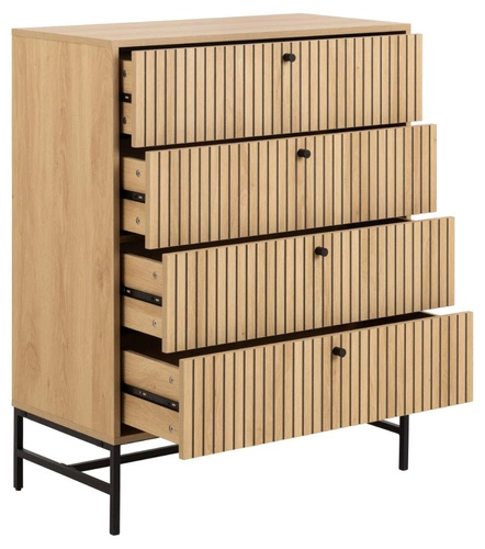 Komoda Albany 4 szuflady ryflowana dąb naturalny nowoczesna na nóżkach do salonu 80 cm