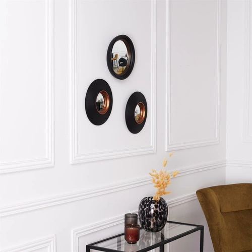 Zestaw 3 okrągłych luster powiększających Oko czarne do przedpokoju loft wiszące Intesi