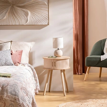 Szafka nocna Atmosphera Nysos w stylu skandynawskim, naturalna, z półkami, 40 cm szerokości