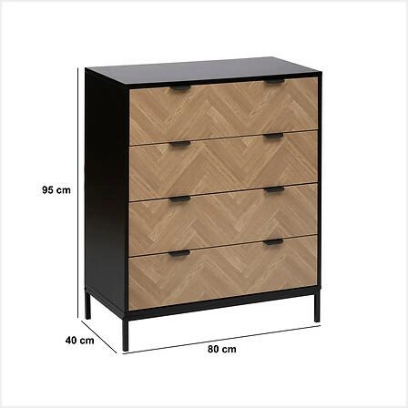 Komoda Chevrons nowoczesna loftowa z szufladami efekt drewna 80 cm do salonu Atmosphera