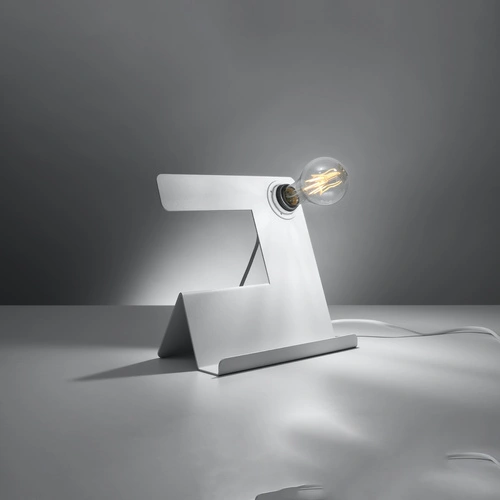 Lampka biurkowa metalowa nowoczesna Incline biała z podstawką na telefon do pracy i nauki
