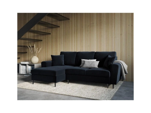 Narożnik z funkcją spania Moghan Dark Blue Velvet Lewostronna kolor nóg czarny