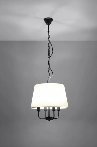 Lampa wisząca Pasteri czarny matowy  4x40W E14 abażur beżowy