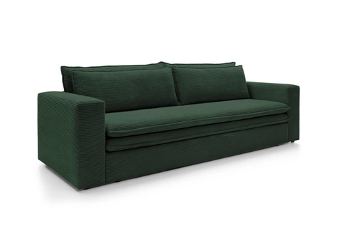 Sofa rozkładana z funkcją spania Ulnes zielona sztruksowa 3 osobowa do salonu z pojemnikiem