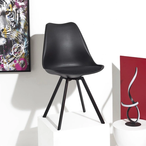 Krzesło tapicerowane Atom czarne do jadalni nowoczesne na metalowych nogach Intesi