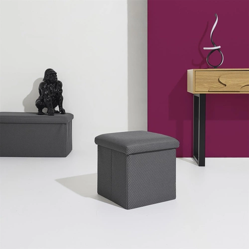 Pufa ze schowkiem Vels Atom szara nowoczesna składana do przedpokoju i pokoju młodzieżowego 38x38 cm