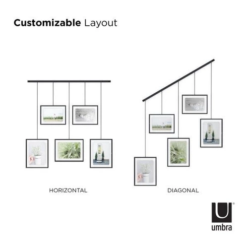 Ramka na zdjęcia wisząca multiramka Exhibit Umbra czarna loftowa 5 zdjęć 10x15 13x18