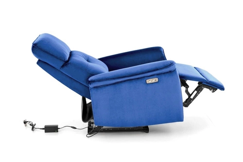 Fotel rozkładany Karlin Velvet granatowy elektryczny uszak do salonu welur z USB relax