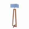 Lampa stojąca do salonu JAWA niebieska nowoczesna drewniana z abażurem Lysne 138 cm