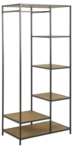 Regał metalowy Seaford dąb/czarny 77 cm industrialny na ubrania do garderoby i sypialni