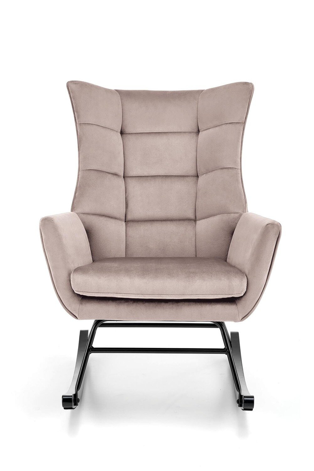 Fotel bujany Topar welurowy beżowy do salonu nowoczesny skandynawski z metalowymi biegunami