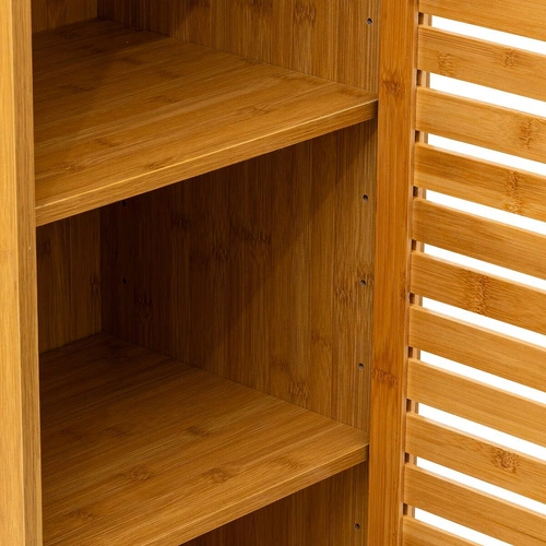 Regał na książki Sicela bambusowy z szafką, regulowane półki, skandynawski naturalny 168 cm