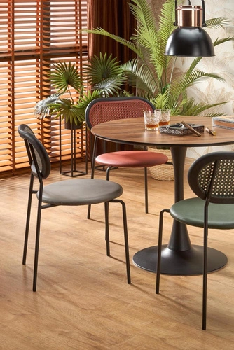 Stół okrągły do jadalni Malta 90 cm nowoczesny orzech na czarnej nodze Intesi