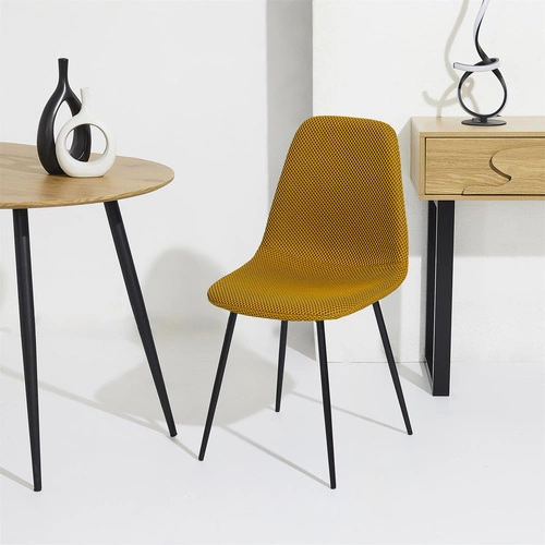 Krzesło tapicerowane Pori żółte Intesi do jadalni i kuchni nowoczesne na czarnych nogach