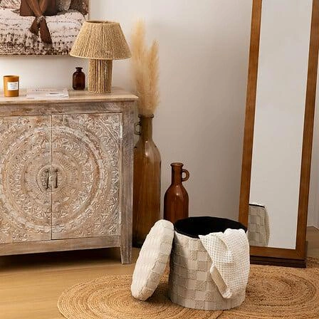 Pufa składana Atmosphera Pasti biała okrągła pikowana do salonu i przedpokoju 38 cm