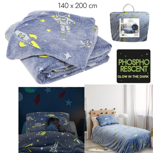 Komplet pościeli dziecięcej 140x200 Intesi kosmos świecący w ciemności poliester niebieski