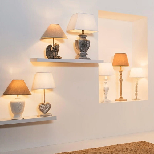 Lampka nocna Renzo biała nowoczesna z lnianym abażurem do sypialni i salonu Atmosphera