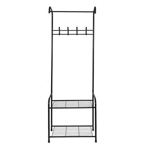 Intesi minimalistyczny wieszak stojący do przedpokoju czarny metalowy z półkami 170 cm
