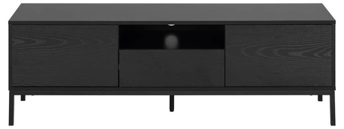 Szafka RTV czarna Seaford 140 cm nowoczesna z szufladą i półką do salonu Actona