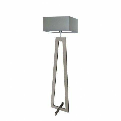 Lampa stojąca do salonu Jawa szara, nowoczesna drewniana z abażurem skandynawska Lysne 138 cm