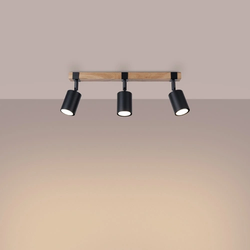 Plafon sufitowy FAGER 3 czarny skandynawski z drewnem do salonu i sypialni SOLLUX