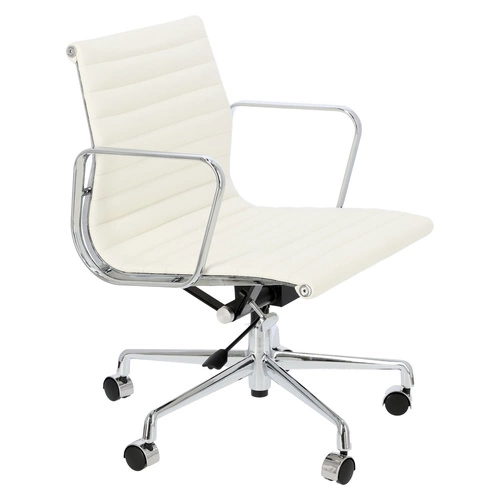 Fotel biurowy CH1171 PREMIUM inspirowany EA117 skóra biała, chrom