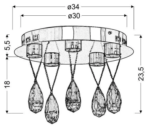 Lampa sufitowa Prisma plafon 5x3W LED chrom