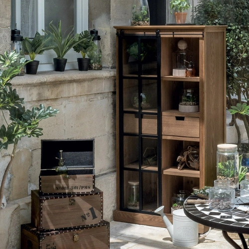 Regał na książki z szybą Danik jodła Atmosphera industrialny do salonu i gabinetu 150 cm