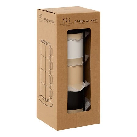 Zestaw 4 kubków ceramicznych Luca 240ml ze stojakiem do kawy i herbaty 5five