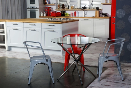 Krzesło metalowe Paris Arms niebieskie do jadalni i kuchni inspirowane Tolix industrialne