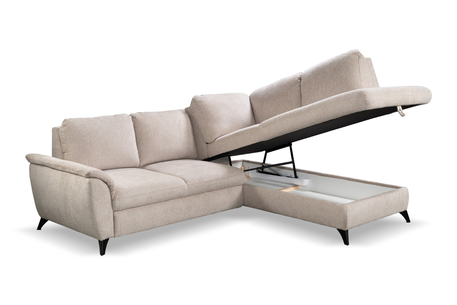 Narożnik z funkcją spania Nevada beżowy prawy nowoczesny do salonu z pojemnikiem