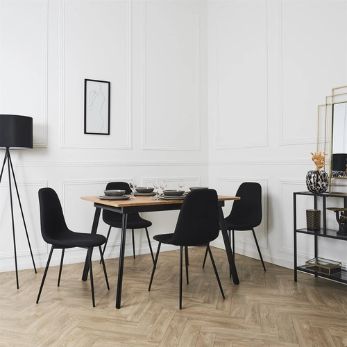 Krzesło tapicerowane Pori czarne Intesi nowoczesne do jadalni i kuchni na metalowych nogach