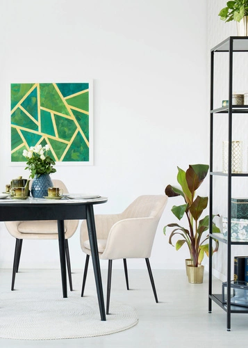 Krzesło tapicerowane welur Emilia Actona beżowe z podłokietnikami do jadalni nowoczesne