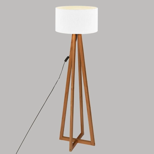 Lampa stojąca do salonu Molu Atmosphera biała drewniana skandynawska z abażurem 141 cm