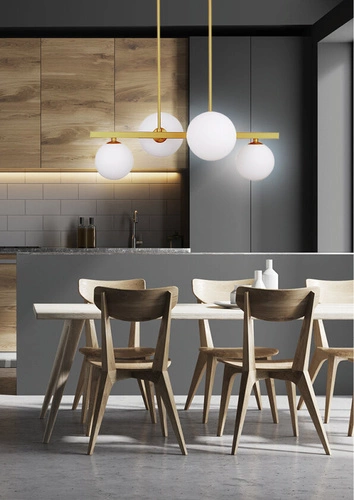 Lampa wisząca Kama biało-mosiężna 4-punktowa do salonu i jadalni nowoczesna