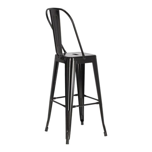 Hoker Paris Back 75 cm czarny metalowy z oparciem industrialny do kuchni i wyspy inspirowany Tolix