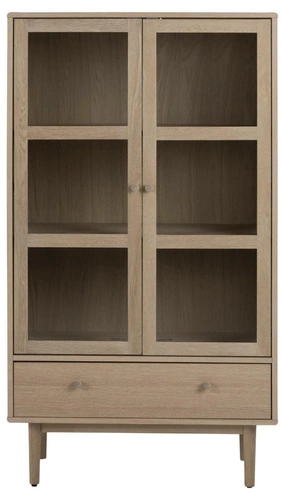 Nowoczesna witryna na książki do salonu Aston dąb bielony przeszklona z szufladą 80 cm