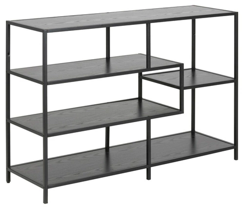 Regał metalowy Seaford V czarny industrialny na książki i dekoracje do salonu Actona 114 cm