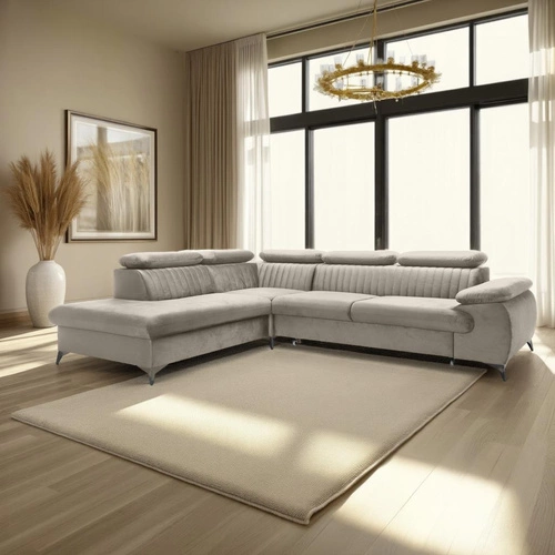 Narożnik z funkcją spania Lund L lewy beżowy nowoczesny do salonu z pojemnikiem