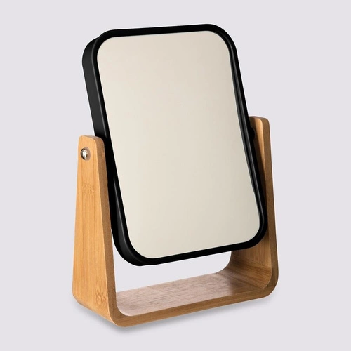 Lustro stojące Natureo prostokątne bambusowe czarne do makijażu na toaletkę boho