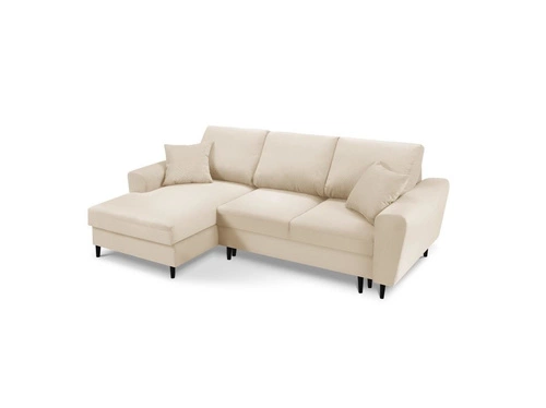Narożnik z funkcją spania Moghan Beige Corduroy Lewostronna kolor nóg czarny