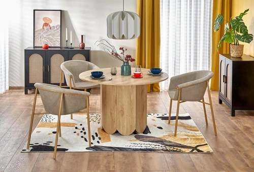 Stół okrągły do jadalni Puro 2 120 cm nowoczesny dąb naturalny na jednej nodze Intesi